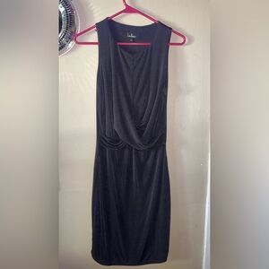 LuLus Wedding Formal Date Night Dress Black Shimmer Sleek Swoop Design